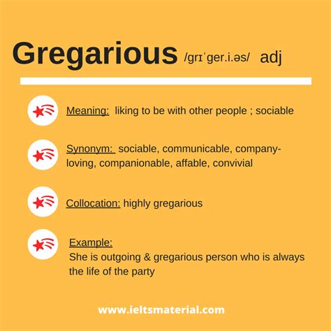 Gregarious meaning - gregarious - Synonyms, related words and examples | Cambridge English Thesaurus